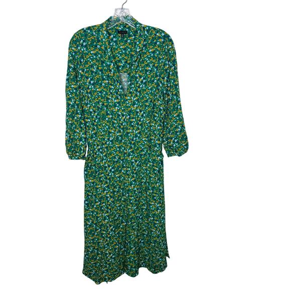 Talbots Green Floral Midi Dress Sz 14 Long Sleeve Button Front Boho Cottagecore - Picture 1 of 10